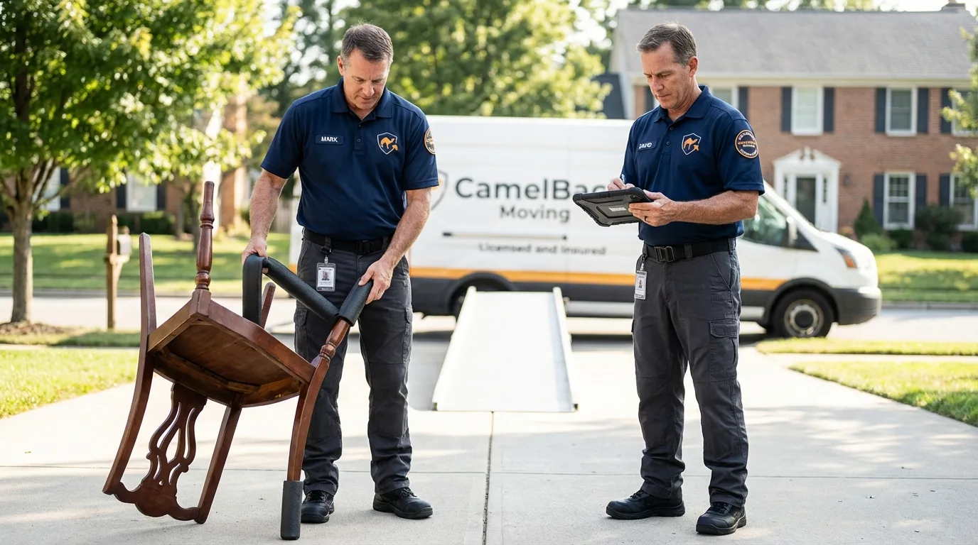 Movers inspecting furniture for damage prevention before loading in Silver Grove, KY