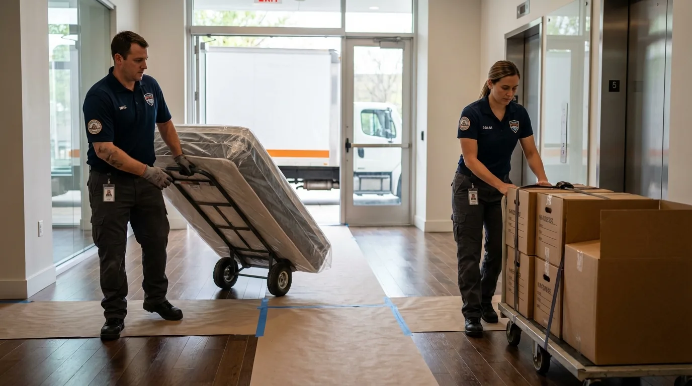 Professional apartment movers loading elevator in Silver Grove, KY